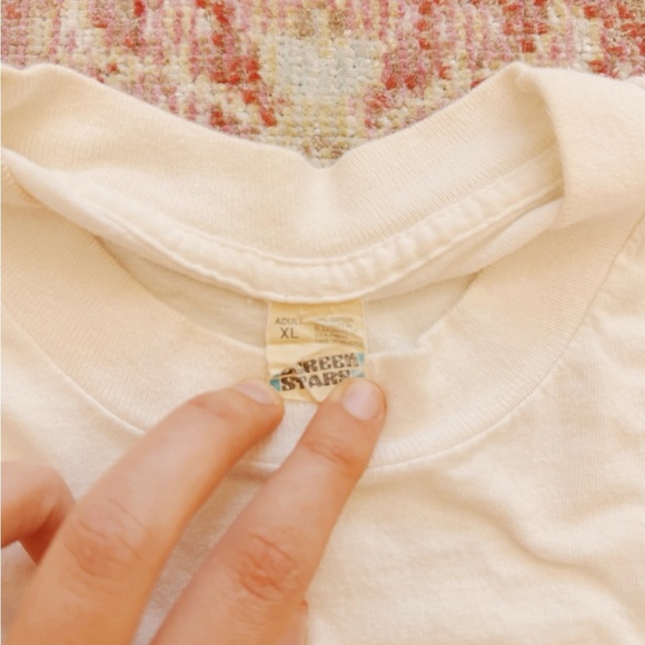 Screen Stars, LGBTQ Men’s Vintage White Graphic Tee with Blue and Green Print - Picture 3 of 3